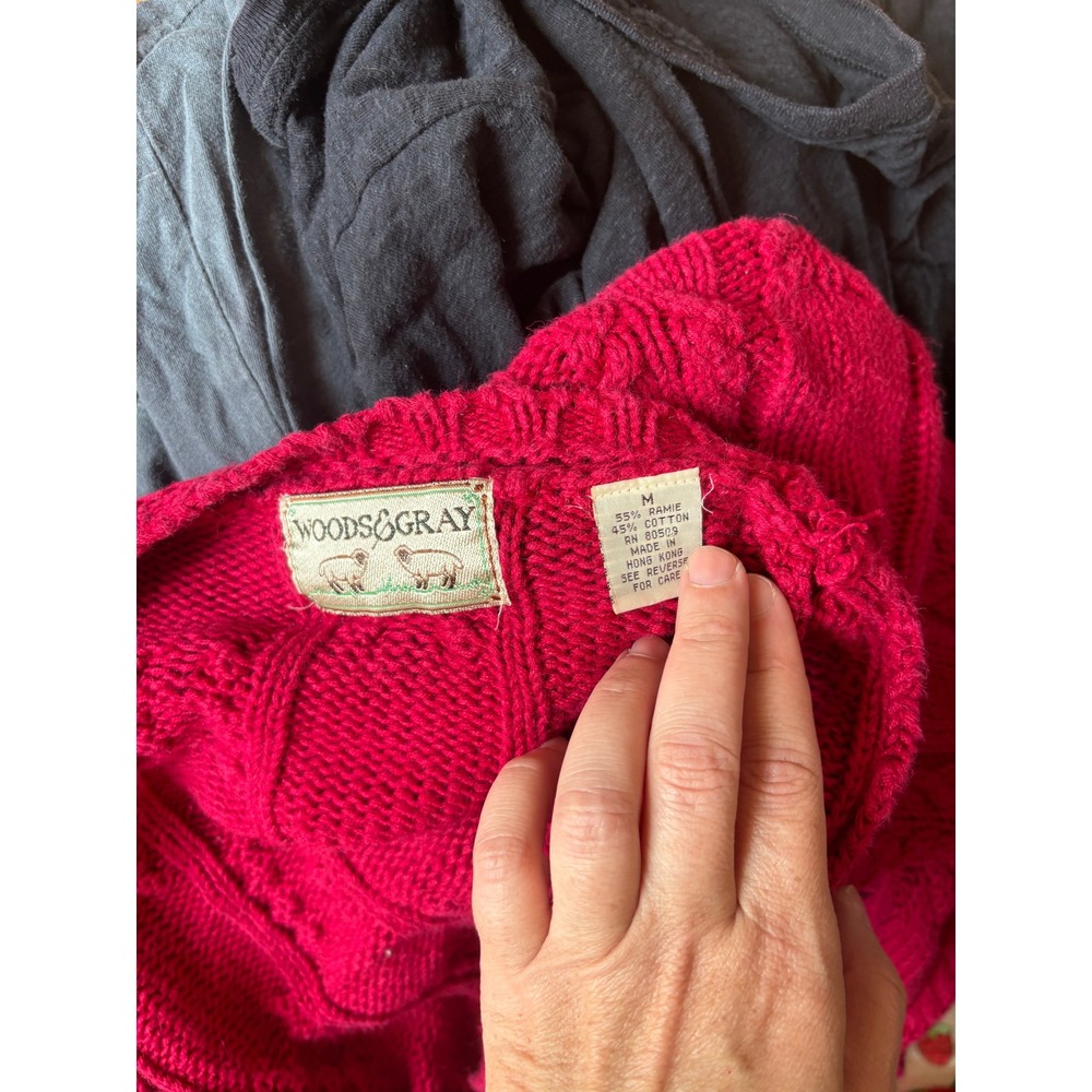 Woods & Gray Cardigan Womens Medium Pink Cable Knit Ramie Cotton Vintage Sweater - Picture 4 of 4